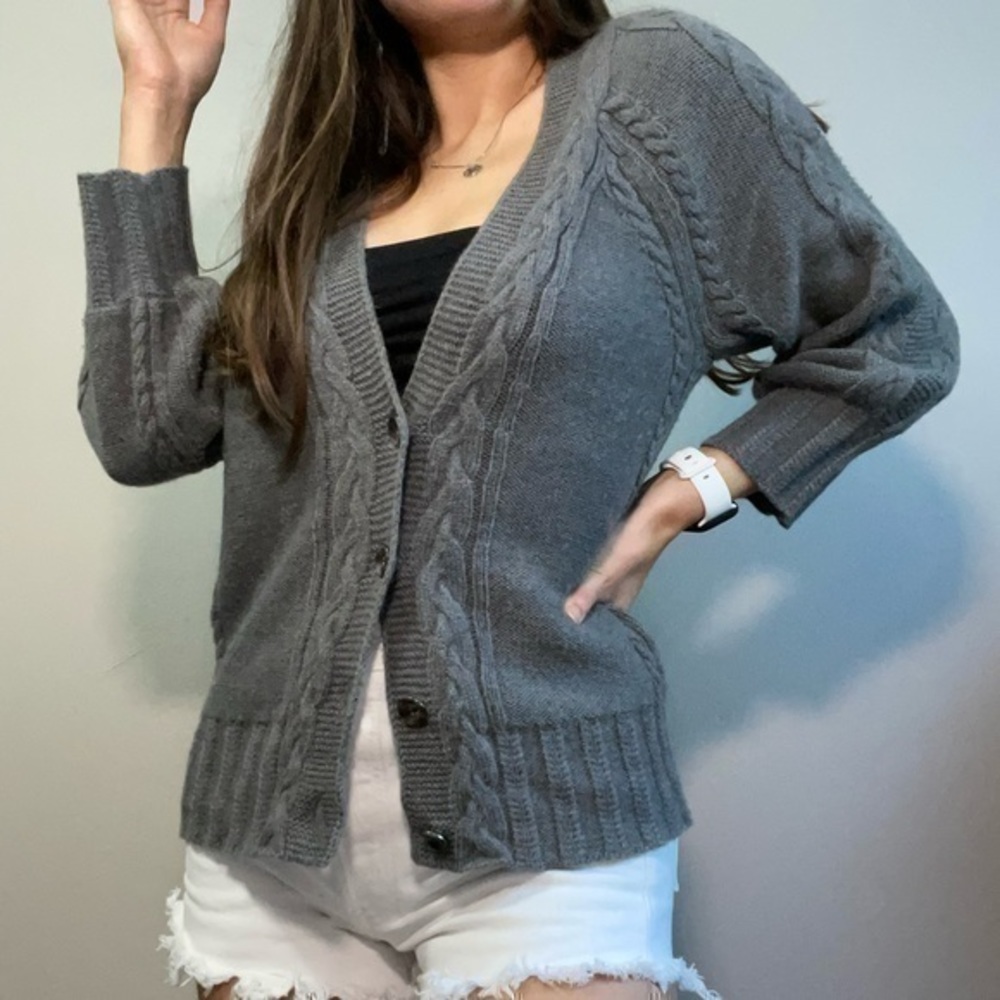 Ann Taylor Gray Cable Knit Cardigan